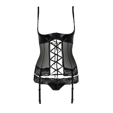 Корсет з відкритими грудьми Passion Exclusive NORTH CORSET S/M, black, пажі, трусики, шнурівка