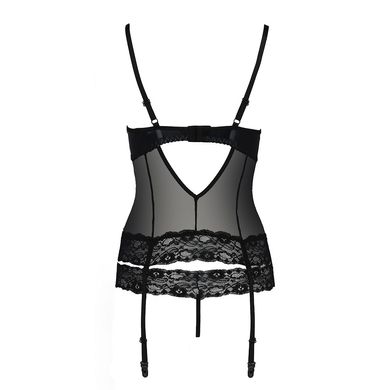 Корсет з відкритими грудьми Passion Exclusive NORTH CORSET S/M, black, пажі, трусики, шнурівка