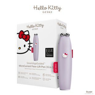 Мікрострумова ручка для підтяжки обличчя GESKE MicroCurrent Face-Lift Pen 6в1 by Hello Kitty purple