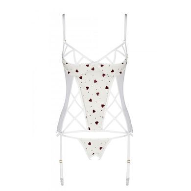 Корсет з підв'язками, стрінги Passion LOVELIA CORSET L/XL, white
