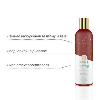 Натуральное массажное масло DONA Restore &mdash; Peppermint & Eucalyptus (120 мл) с эфирными маслами