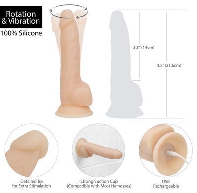 Фалоімітатор з вібрацією та ротацією Naked ADDICTION James 8&Prime; Rotating & Vibrating Dong, пульт ДК