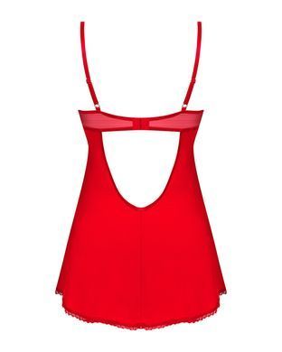 Пеньюар Obsessive Ingridia chemise & thong XS/S, червоний, сорочка, стрінги