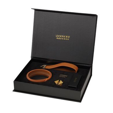 Нашийник з повідцем LOCKINK Tied Collar with Leash Set, коричневий, ланцюг зі шкіряною петлею та карабіном