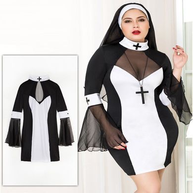 Эротический костюм монашки JSY &laquo;Грешница Лола&raquo; Plus Size Black, платье, крест, апостольник