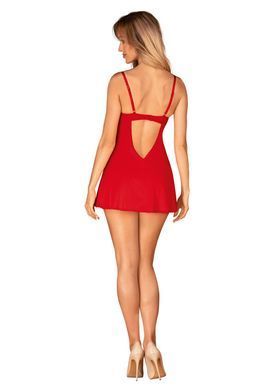Пеньюар Obsessive Ingridia chemise & thong M/L, червоний, сорочка, стрінги