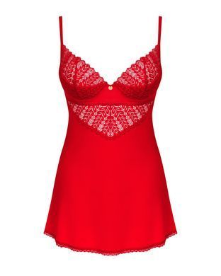 Пеньюар Obsessive Ingridia chemise & thong M/L, червоний, сорочка, стрінги