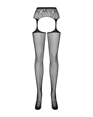 Сітчасті панчохи-стокінги з мереживним поясом Obsessive Garter stockings S307 XL/XXL, чорні