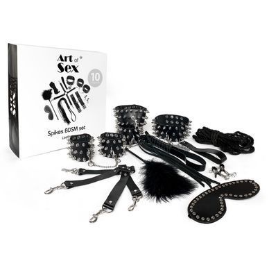 BDSM-набір Art of Sex &ndash; Spikes BDSM Set Leather, 10 предметів, чорний, натуральна шкіра
