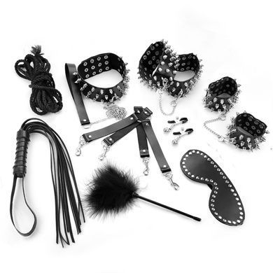 BDSM-набір Art of Sex &ndash; Spikes BDSM Set Leather, 10 предметів, чорний, натуральна шкіра