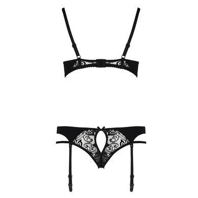 Комплект белья Passion PAULINE SET S/M, black, стрэпы, лиф, стринги и пояс для чулок