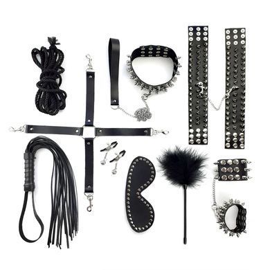 BDSM-набір Art of Sex &ndash; Spikes BDSM Set Leather, 10 предметів, чорний, натуральна шкіра