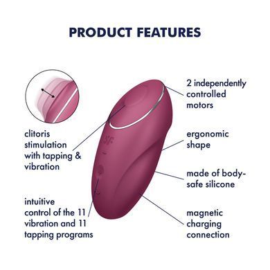 Вібростимулятор-пульсатор Satisfyer Tap & Climax 1 Red, ефект постукування пальцем, 2 мотори