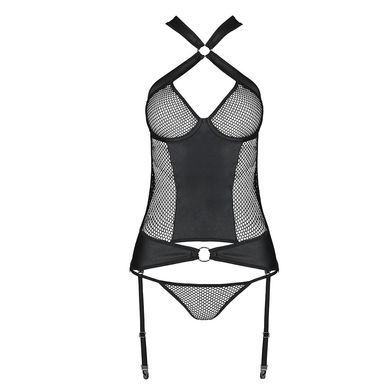 Сетчатый комплект корсет с халтером, съемные подвязки и трусики Passion AMANDA CORSET L/XL, black