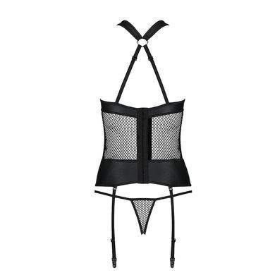 Сетчатый комплект корсет с халтером, съемные подвязки и трусики Passion AMANDA CORSET L/XL, black