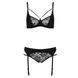 Комплект белья Passion PAULINE SET XXL/XXXL, black, стрэпы, лиф, стринги и пояс для чулок