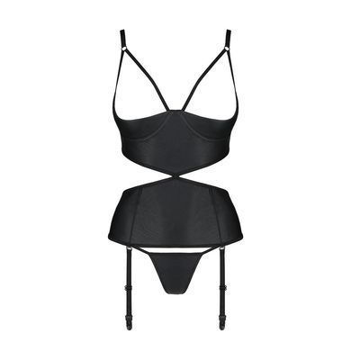 Корсет з відкритими грудьми Passion JANNIES CORSET XXL/XXXL black, стрінги в наборі